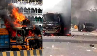 Miscreants blaze 9 buses, 5 shops in Dhaka Miscreants blaze 9 buses, 5 shops in Dhaka
