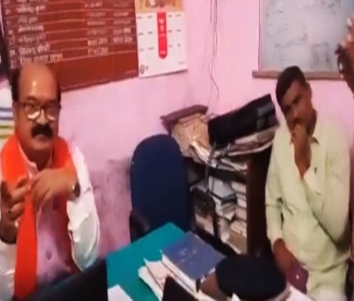 Video of BJP MLA sitting on SHO's chair in Bihar police station goes viral Video of BJP MLA sitting on SHO's chair in Bihar police station goes viral