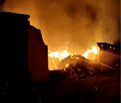 Fire still raging at handloom godown in Telangana Fire still raging at handloom godown in Telangana