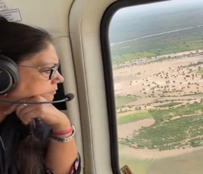 Vasundhara Raje conducts aerial survey of Rajasthan's flood-hit areas Vasundhara Raje conducts aerial survey of Rajasthan's flood-hit areas