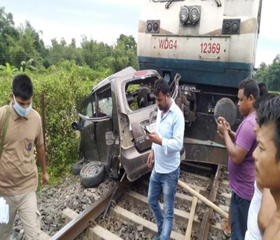 Three of a family killed after train hits car in Assam Three of a family killed after train hits car in Assam