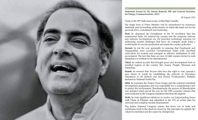 Congress pays homage to Rajiv Gandhi on his birth anniversary Congress pays homage to Rajiv Gandhi on his birth anniversary