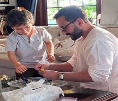 Saif, Taimur build rock band stage with recycled paper
