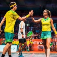 Family affair: Australia's Donna wants Scotland's Greg Lobban to cook dinner for one month if he wins their mixed doubles match