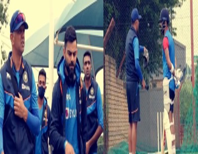 Indian team has first full training session; Dravid gives batting tips to Kohli Indian team has first full training session; Dravid gives batting tips to Kohli
