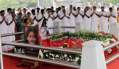 AIADMK pays tributes to Jayalalithaa on 5th death anniversary AIADMK pays tributes to Jayalalithaa on 5th death anniversary