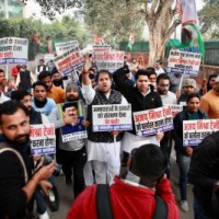 Youth Congress protests demanding dismissal of Ajay Mishra