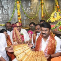 2.5 kg gold saree offered to goddess on KCR's birthday