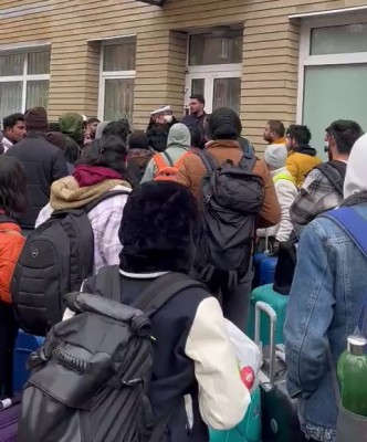Running out of food & money, Indian students queue up outside Embassy in Kiev Running out of food & money, Indian students queue up outside Embassy in Kiev