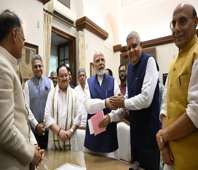 NDA candidate Jagdeep Dhankhar files nomination for V-P poll NDA candidate Jagdeep Dhankhar files nomination for V-P poll