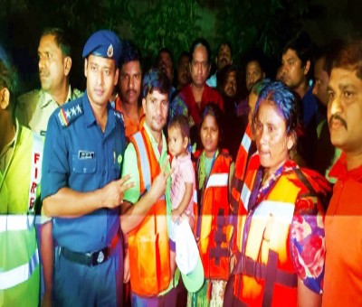NDRF rescues family stuck in flood waters in Hyderabad