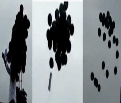 Black balloons released at Vijayawada airport during PM' visit Black balloons released at Vijayawada airport during PM' visit