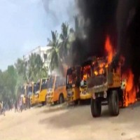 Students clash with police, burn vehicle in TN's Kallakurichi
