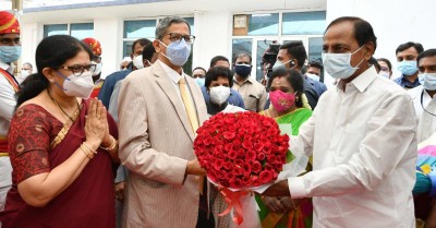 CJI arrives in Hyderabad to warm welcome on maiden visit CJI arrives in Hyderabad to warm welcome on maiden visit