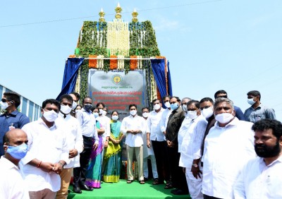 Jagan lays foundation stone for Krishna river flood bank work Jagan lays foundation stone for Krishna river flood bank work