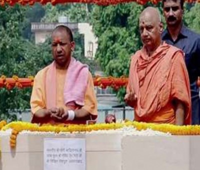 Yogi lays foundation stone for Ram temple's 'Garbh Griha'