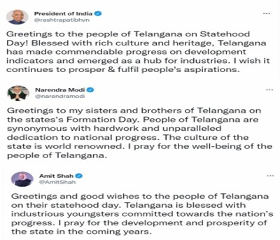 Prez, PM greet people of T'gana on their Statehood Day