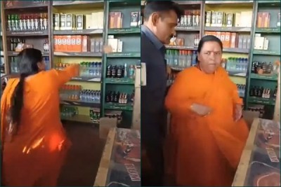 Uma Bharti vandalises liquor shop in Bhopal Uma Bharti vandalises liquor shop in Bhopal