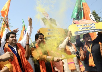 Celebrations at BJP headquarters in Delhi Celebrations at BJP headquarters in Delhi