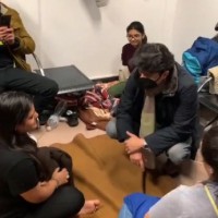 Scindia interacts with Indian students waiting at Bucharest airport