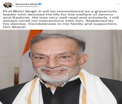 PM condoles demise of Prof Bhim Singh PM condoles demise of Prof Bhim Singh