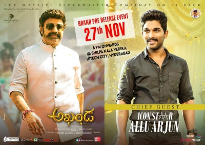Allu Arjun to grace pre-release event of Nandamuri Balakrishna's upcoming movie 'Akhanda' Allu Arjun to grace pre-release event of Nandamuri Balakrishna's upcoming movie 'Akhanda'