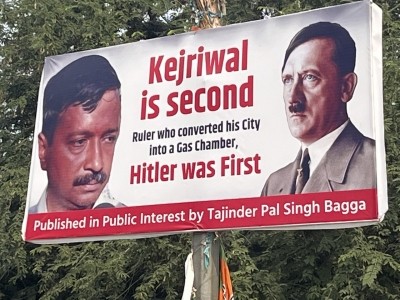 Delhi BJP spokesman puts up poster comparing Kejriwal to Hitler Delhi BJP spokesman puts up poster comparing Kejriwal to Hitler