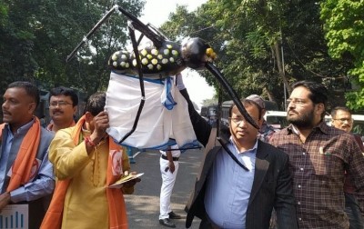 Dengue effect: BJP MLAs protest in Bengal Assembly with sari-clad mosquito replica