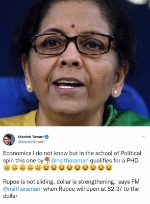 FM deserves Phd: Cong on Sitharaman's dollar strengthening statement FM deserves Phd: Cong on Sitharaman's dollar strengthening statement