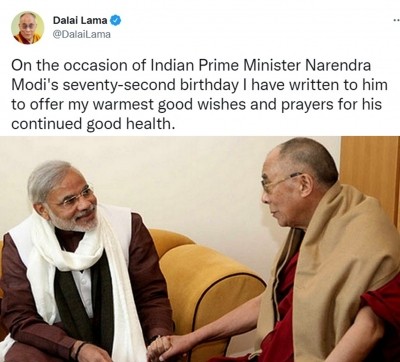 Dalai Lama extends b'day greetings to PM Modi Dalai Lama extends b'day greetings to PM Modi