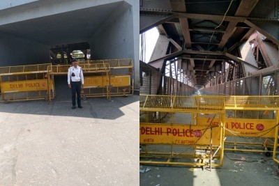 Traffic halted on old Yamuna bridge as river flows above danger mark Traffic halted on old Yamuna bridge as river flows above danger mark