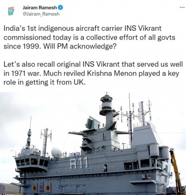 INS Vikrant, a collective effort of all govts since 1999: Cong INS Vikrant, a collective effort of all govts since 1999: Cong