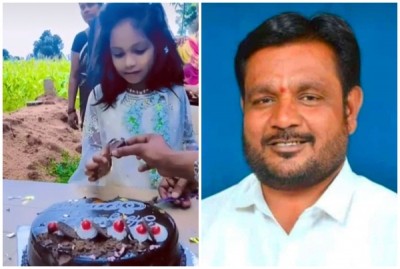 Girl celebrates B'day near father's grave who died of Covid Girl celebrates B'day near father's grave who died of Covid