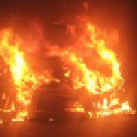 Delhi: Car turns into fireball on BRT track, driver hurt