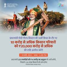 पीएम ने किसान की 10वीं किस्त जारी की, 10 करोड़ किसान परिवारों को 20,000 करोड़ रु धनराशि भेजी पीएम ने किसान की 10वीं किस्त जारी की, 10 करोड़ किसान परिवारों को 20,000 करोड़ रु धनराशि भेजी