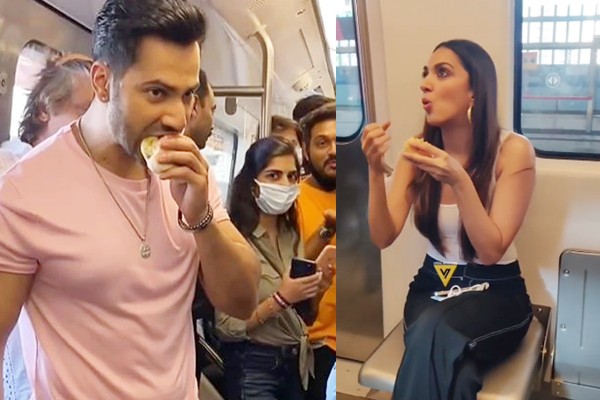वरुण और कियारा ने किया मुंबई मेट्रो से सफर  -दोनों ट्रेन के अंदर खा रहे थे वड़ा पाव, वीडियो हुआ वायरल 