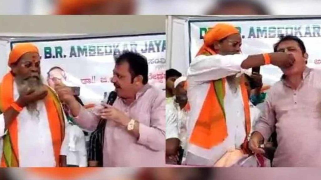 స్వామిజీ నోట్లో ఆహారం తిన్న ఎమ్మెల్యే స్వామిజీ నోట్లో ఆహారం తిన్న ఎమ్మెల్యే